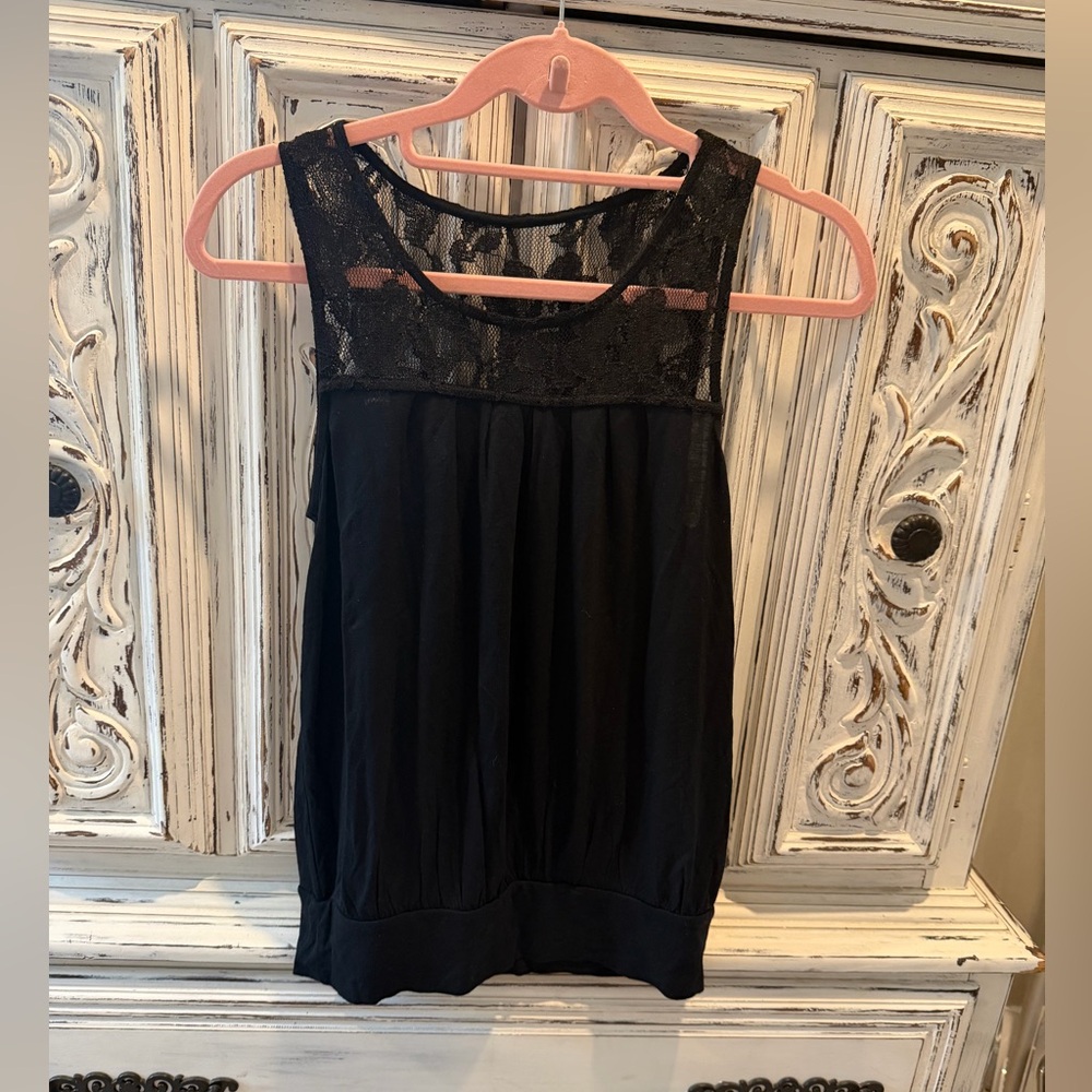 Express Black Lace Yoke Sleeveless Top